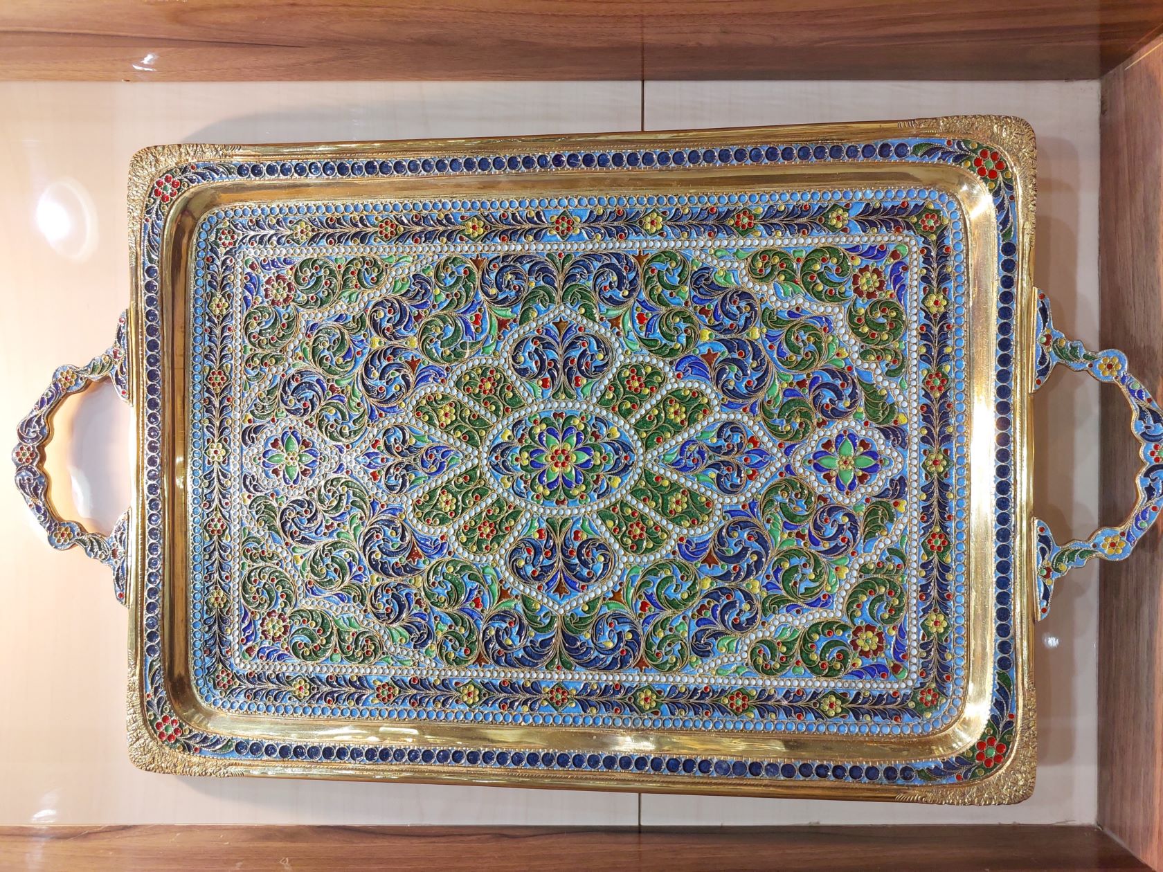 مینا کاری سینی و لیوان نقره 